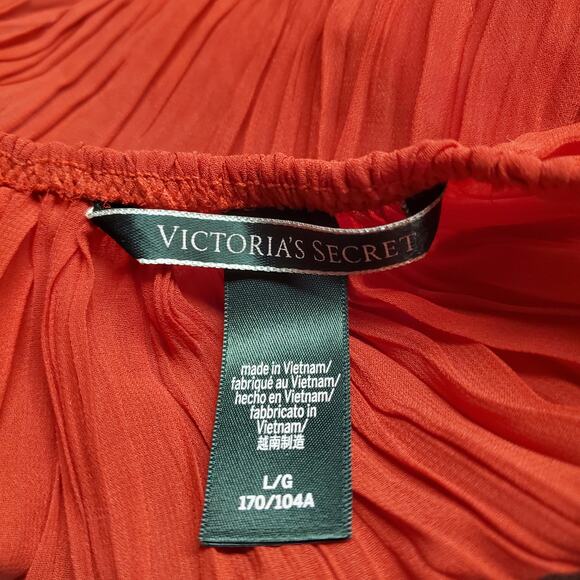 Victoria's Secret Babydoll Slip Dress Red Pleated Pink Bow - Size Large - Picture 2 of 5